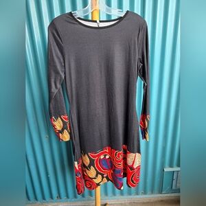 Gray Long Sleeve Sheath Dress with Crew Neck